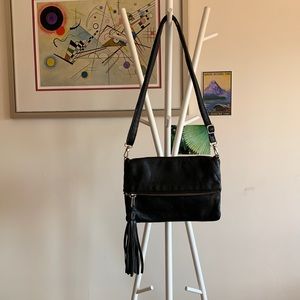 Black leather Roots Canada crossbody purse
